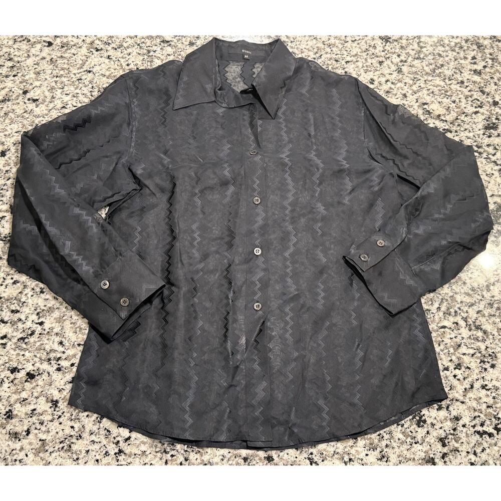Vtg Tom Ford For Gucci Collection Sheer Silk Zig Zag Jacquard Shirt Sz 44 US XS